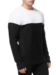 Banco Rundhalspullover Basic Ganzjahr Weiß/Schwarz/Creme