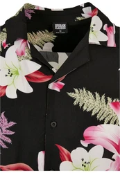 URBAN CLASSICS Kurzarmhemd Urban Classics Herren Viscose AOP Resort Shirt Blau/Lila/Rosa/Grün