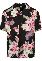 URBAN CLASSICS Kurzarmhemd Urban Classics Herren Viscose AOP Resort Shirt Blau/Lila/Rosa/Grün