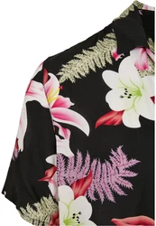 URBAN CLASSICS Kurzarmhemd Urban Classics Herren Viscose AOP Resort Shirt Blau/Lila/Rosa/Grün