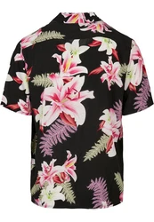 URBAN CLASSICS Kurzarmhemd Urban Classics Herren Viscose AOP Resort Shirt Blau/Lila/Rosa/Grün