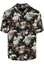 URBAN CLASSICS Kurzarmhemd Urban Classics Herren Viscose AOP Resort Shirt Blau