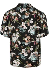 URBAN CLASSICS Kurzarmhemd Urban Classics Herren Viscose AOP Resort Shirt Blau