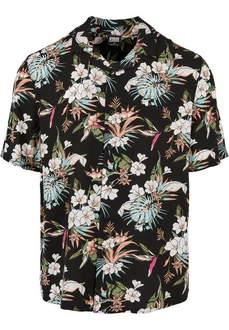 URBAN CLASSICS Kurzarmhemd Urban Classics Herren Viscose AOP Resort Shirt Blau