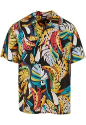 URBAN CLASSICS Kurzarmhemd Urban Classics Herren Viscose AOP Resort Shirt Mischfarben/Gelb/Grau/Schwarz