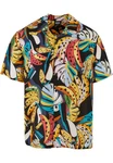 URBAN CLASSICS Kurzarmhemd Urban Classics Herren Viscose AOP Resort Shirt Mischfarben/Gelb/Grau/Schwarz