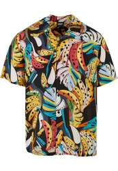 URBAN CLASSICS Kurzarmhemd Urban Classics Herren Viscose AOP Resort Shirt Mischfarben/Gelb/Grau/Schwarz