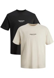 T-Shirt 2-er Set Logo T-Shirt Kurzarm Shirt JORVESTERBRO (2-tlg) 6114 in Schwarz-Beige