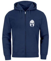 Neverless Herren Sweatjacke Kapuze Zip Hoodie mit Print Aufdruck Sparta Helm Blau/Dunkelblau/Hellblau