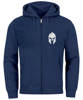 Neverless Herren Sweatjacke Kapuze Zip Hoodie mit Print Aufdruck Sparta Helm Blau/Dunkelblau/Hellblau
