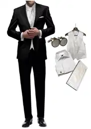 Anzug Hochzeitsanzug 7 teiliges Set schwarz Slim + Set Hochzeitsweste & Hemd Set Anzug (Sakko & Hose), Hochzeitshemd, Hochzeitsweste, Plastron usw