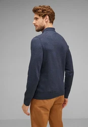 STREET ONE MEN Stehkragenpullover Dunkelblau/Grau/Blau