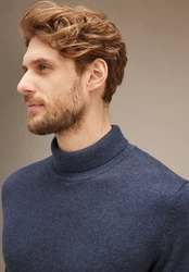 STREET ONE MEN Stehkragenpullover Dunkelblau/Grau/Blau