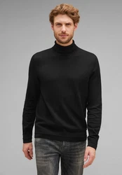 STREET ONE MEN Stehkragenpullover Schwarz