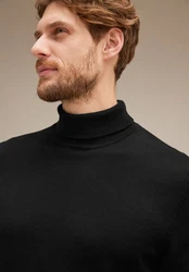 STREET ONE MEN Stehkragenpullover Schwarz