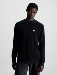 Calvin Klein Jeans Rundhalspullover CK EMBRO BADGE SWEATER Schwarz/Hellblau/Grau