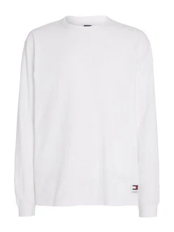 Tommy Jeans Langarmshirt TJM REG LS WAFFLE TEE Weiß/Creme/Grau