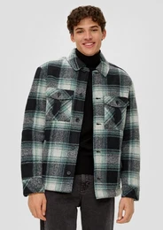 Allwetterjacke Karierte Hemdjacke aus Wollmix Label-Patch