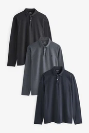 Langarm-Poloshirt Langrmelige Poloshirts aus Jersey im 3er-Pack (3-tlg)