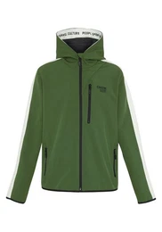 Softshelljacke Softshell-Jacke mit Blockstreifen und Retro-Patch