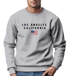 Neverless Sweatshirt Herren Bedruckt Schriftzug California Los Angeles USA Hellgrau/Grau/Rot