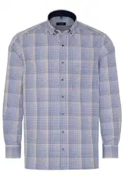 Klassische Bluse COMFORT FIT Langarm Hemd blau-braun kariert 3683-15-E144