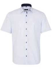 Klassische Bluse MODERN FIT Kurzarm Hemd hellblau strukturiert 4671-11-C14P