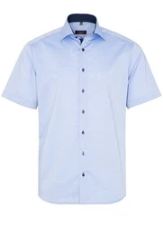 Klassische Bluse MODERN FIT Kurzarm Hemd pinpoint mittelblau 8100-12-C13K