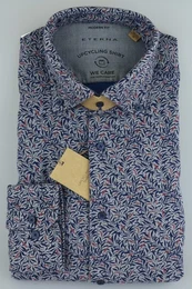 Klassische Bluse MODERN FIT UPCYCLING SHIRT Langarm Hemd blau floral 2397-38-VS7