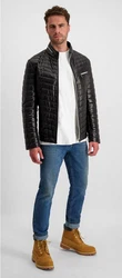 Milestone Steppjacke Damiano Lederjacke Bordeaux/Schwarz/Dunkelgrün/Grau/Dunkelgrau