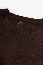 Next Rundhalspullover Premium Regular Fit Lambswool Dunkelbraun/Braun/Dunkelgrün