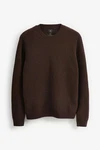 Next Rundhalspullover Premium Regular Fit Lambswool Dunkelbraun/Braun/Dunkelgrün