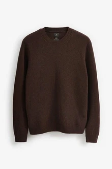 Next Rundhalspullover Premium Regular Fit Lambswool Dunkelbraun/Braun/Dunkelgrün