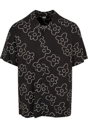 URBAN CLASSICS Kurzarmhemd Urban Classics Herren Viscose AOP Resort Shirt Schwarz