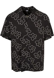 URBAN CLASSICS Kurzarmhemd Urban Classics Herren Viscose AOP Resort Shirt Schwarz