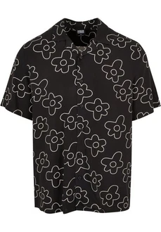 URBAN CLASSICS Kurzarmhemd Urban Classics Herren Viscose AOP Resort Shirt Schwarz