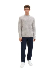 TOM TAILOR Strickpullover COSY CABLE KNIT Grau/Beige/Weiß