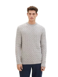 TOM TAILOR Strickpullover COSY CABLE KNIT Grau/Beige/Weiß