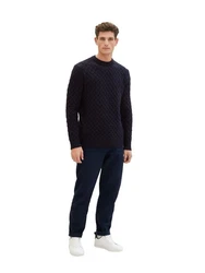 TOM TAILOR Strickpullover COSY CABLE KNIT Dunkelblau/Hellblau/Schwarz/Blau