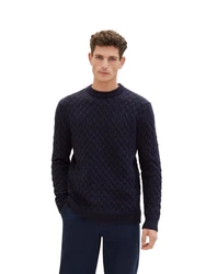 TOM TAILOR Strickpullover COSY CABLE KNIT Dunkelblau/Hellblau/Schwarz/Blau