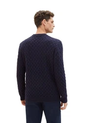 TOM TAILOR Strickpullover COSY CABLE KNIT Dunkelblau/Hellblau/Schwarz/Blau