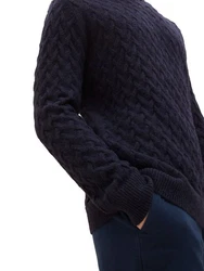 TOM TAILOR Strickpullover COSY CABLE KNIT Dunkelblau/Hellblau/Schwarz/Blau