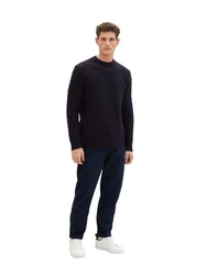 TOM TAILOR Strickpullover COSY CABLE KNIT Dunkelblau/Hellblau/Schwarz/Blau