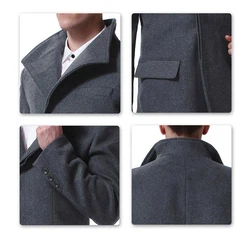 Allthemen Wollmantel Herrenmantel Dunkelblau/Dunkelgrau/Grau
