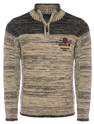 Carisma Strickpullover Herren Troyer (7803) Beige/Braun/Dunkelrot
