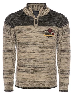 Carisma Strickpullover Herren Troyer (7803) Beige/Braun/Dunkelrot