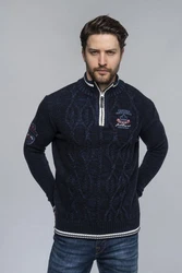 Carisma Strickpullover für Herren Troyer mit Stickerei 7804 Dunkelblau/Blau