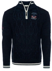 Carisma Strickpullover für Herren Troyer mit Stickerei 7804 Dunkelblau/Blau