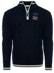 Carisma Strickpullover für Herren Troyer mit Stickerei 7804 Dunkelblau/Blau