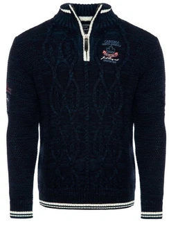 Carisma Strickpullover für Herren Troyer mit Stickerei 7804 Dunkelblau/Blau